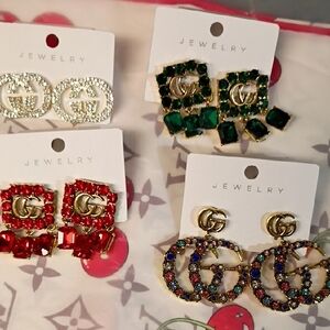 Source Unknown Gold and Vibrant Crystal Earrings Set Bundle